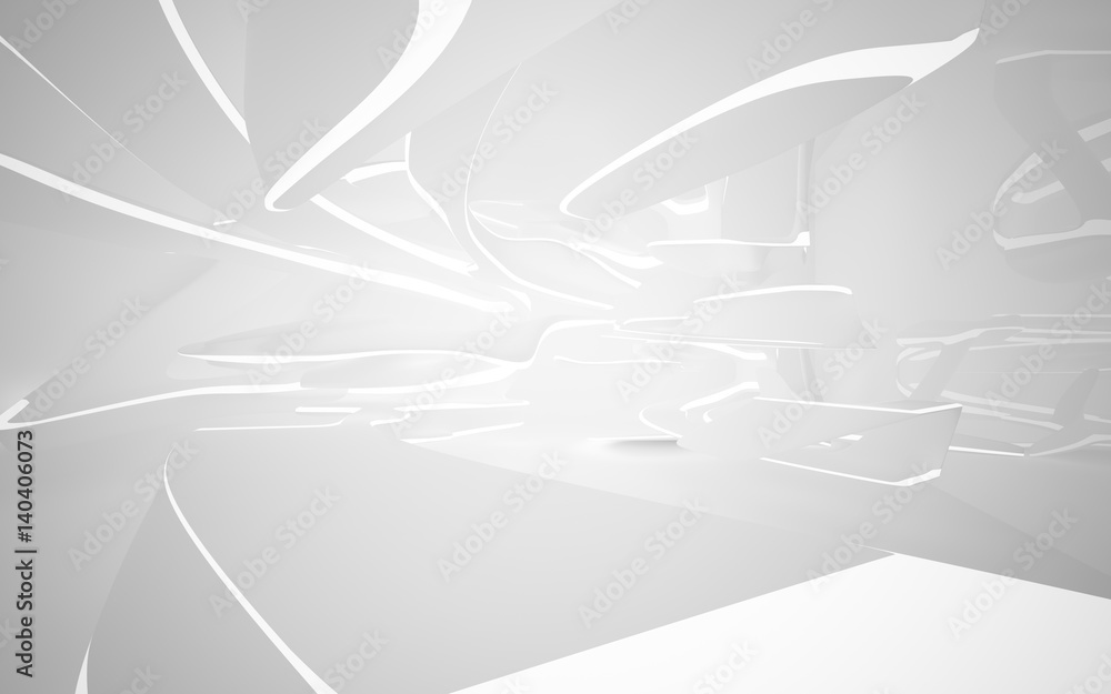 Abstract smooth white interior of the future. Night view from the backlight. Architectural background. 3D illustration and rendering Abstract smooth white interior of the future. Night view from the backlight. Architectural background. 3D illustration and rendering