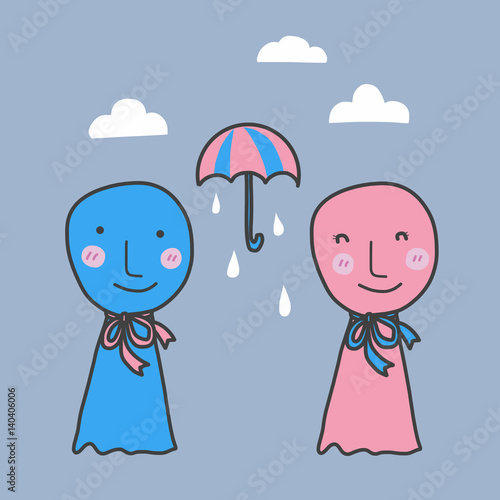 Japanese rain doll (teru teru bozu) cartoon vector illustration