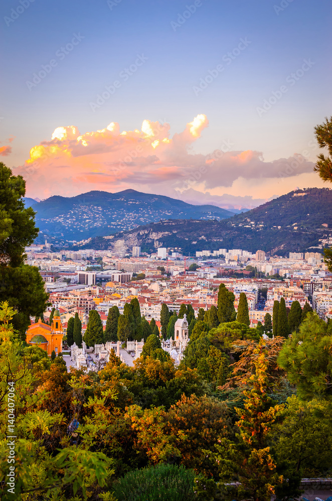 Φωτογραφία Sunset aerial view of Nice, Cote d'Azur, French Riviera, France