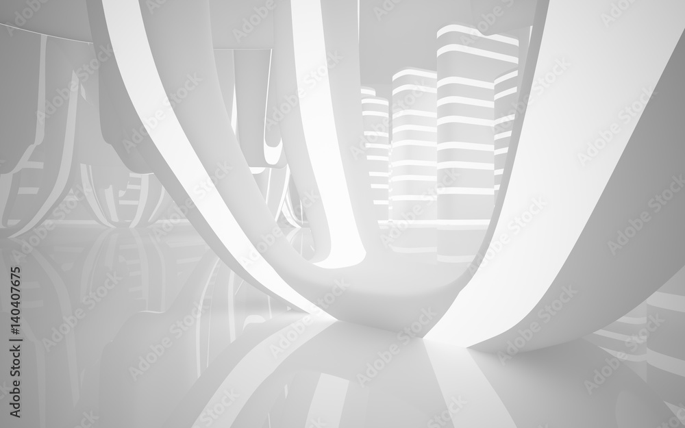 Abstract smooth white interior of the future. Night view from the backlight. Architectural background. 3D illustration and rendering Abstract smooth white interior of the future. Night view from the backlight. Architectural background. 3D illustration and rendering