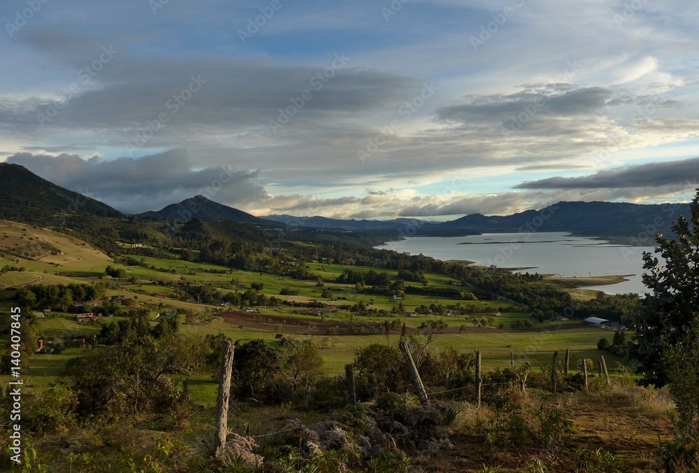 Late afternoon light across the stunning landscape surrounding Guatavita, embalse tomine and countryside.  