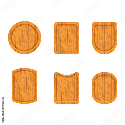 set of empty wooden cutting boards on white background