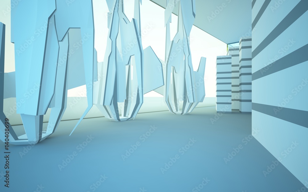 Obraz premium Abstract white interior of the future with glass. 3D illustration and rendering