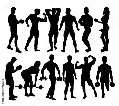 Body Builder and weightlifting Activity Silhouettes, art vector design