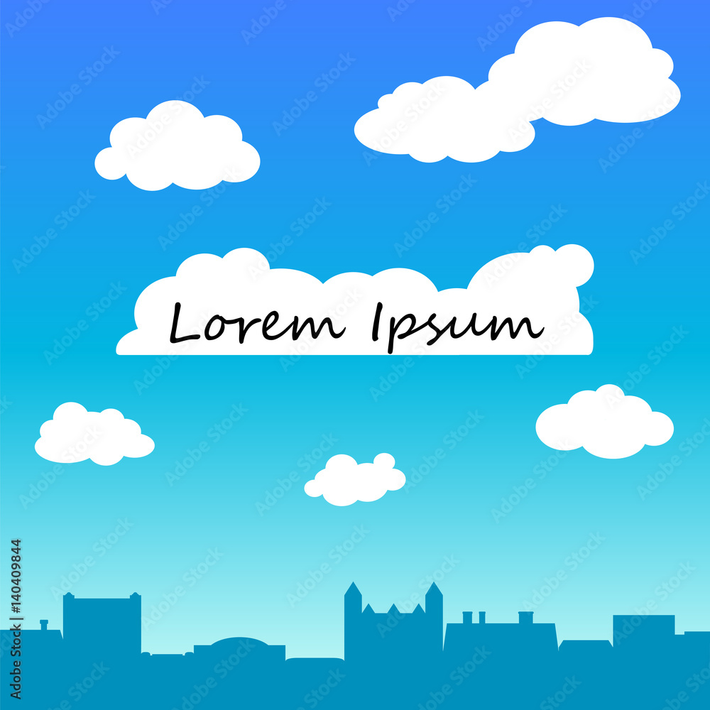 Retro town rooftops and sky vector background with text place.