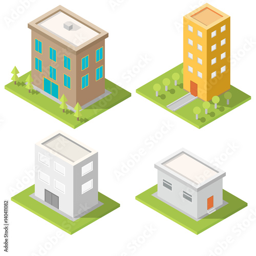 Set of detailed isometric buildings.