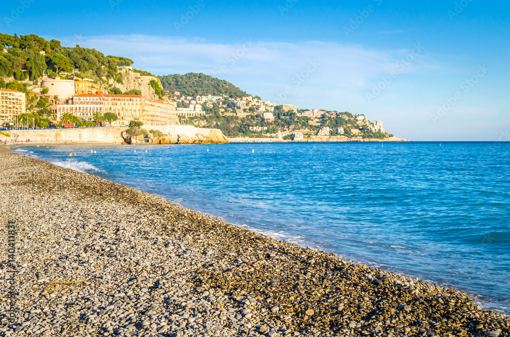 Beach and sea in Nice, Cote d'Azur, French Riviera, France