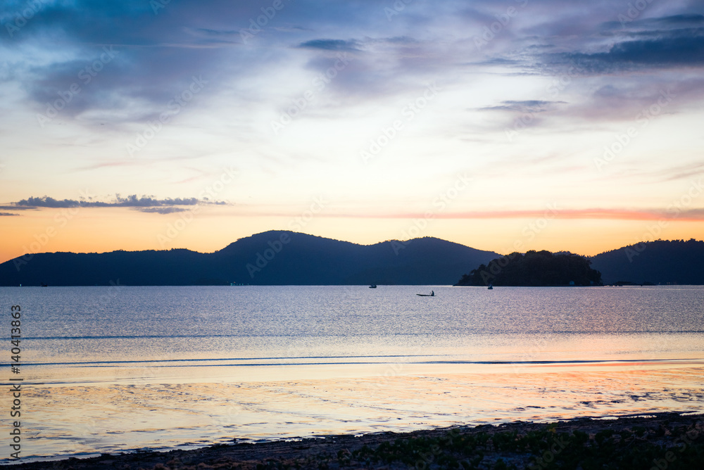 Beautiful sunset in the bay of portuguese colonial town of Paraty in Rio de Janeiro state, Brazil