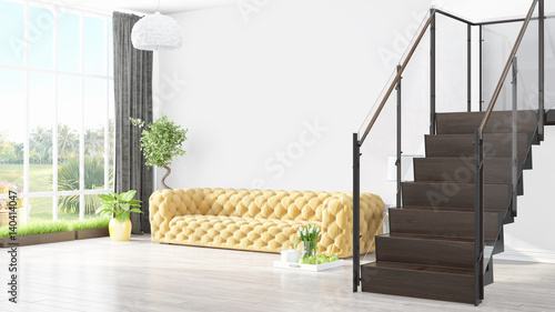 Modern bright interior . 3D rendering
