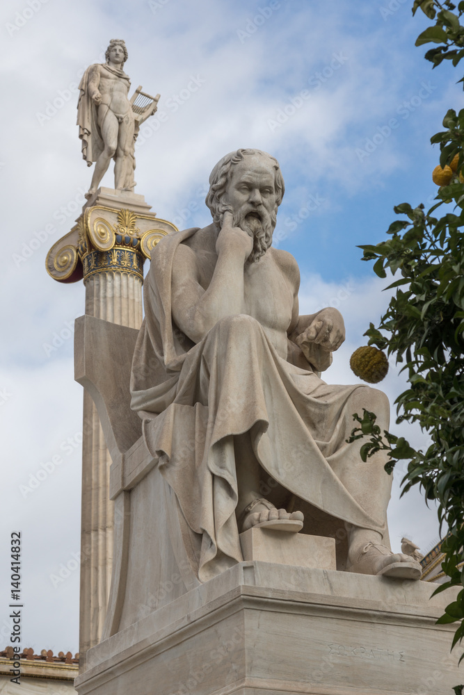 Socrates and Apollo statues in front of Academy of Athens, Attica, Greece