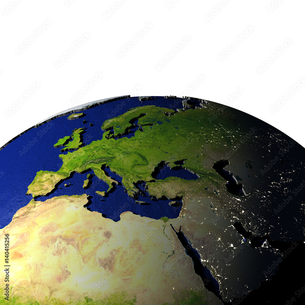 EMEA region on model of Earth with embossed land wall mural wallpaper ...