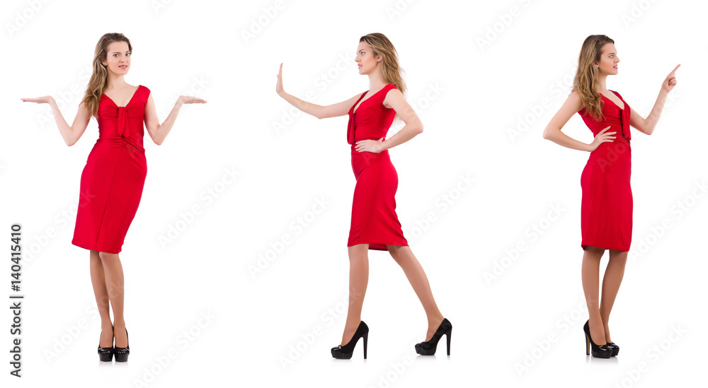 Young woman in red dress isolated on white Young woman in red dress isolated on white