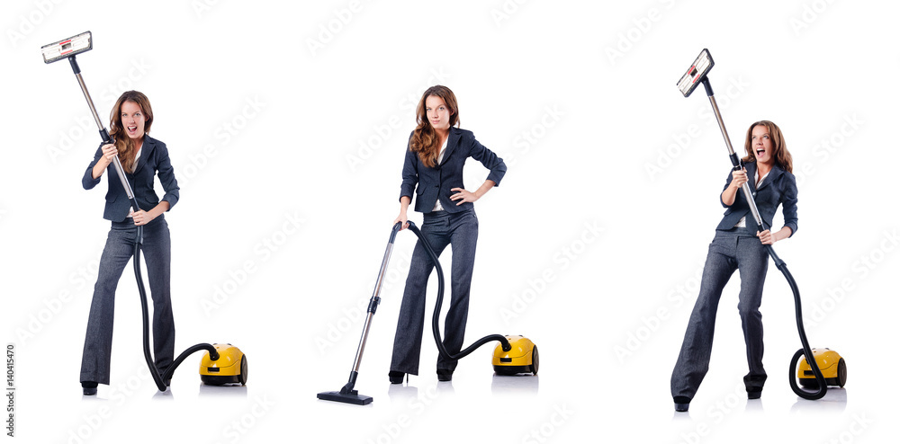 Fototapeta premium Woman cleaning with vacuum cleaner