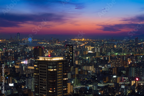 Osaka city view from UMEDA Sky Building in Twilight