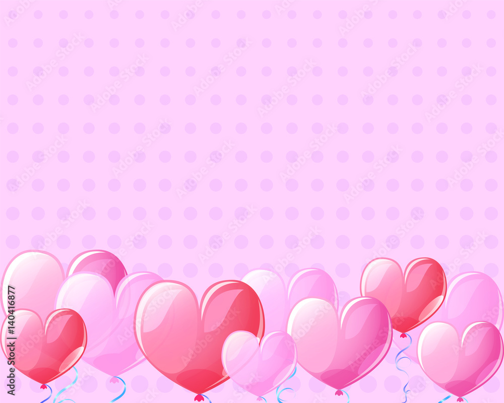Pink heart air balloons vintage banner background for St Valentine Day.
