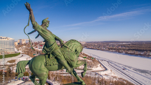 Monument to Salavat Yulaev in Ufa at winter aerial view photo