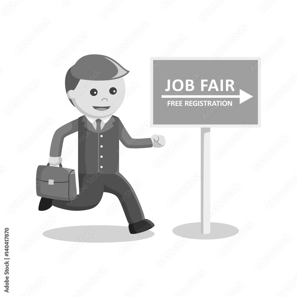 businessman go to job fair black and white