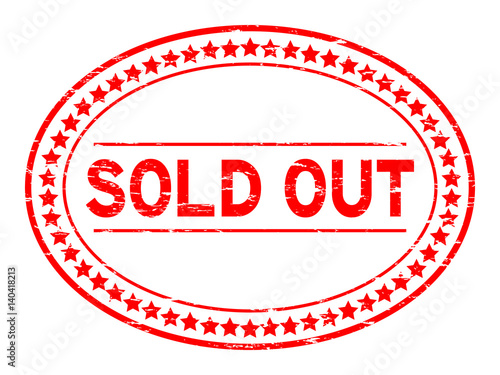Grunge red sold out oval rubber seal stamp on white background