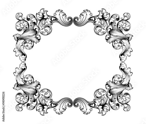 Vintage Baroque Victorian frame border monogram floral engraved scroll ornament leaf retro flower pattern decorative design tattoo black and white filigree calligraphic vector heraldic shield swirl