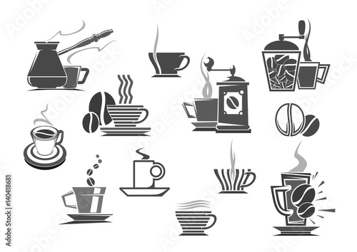 Coffee drinks and coffeemakers vector icons
