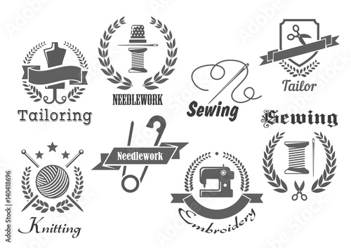 Sewing, embroidery and tailoring vector icons