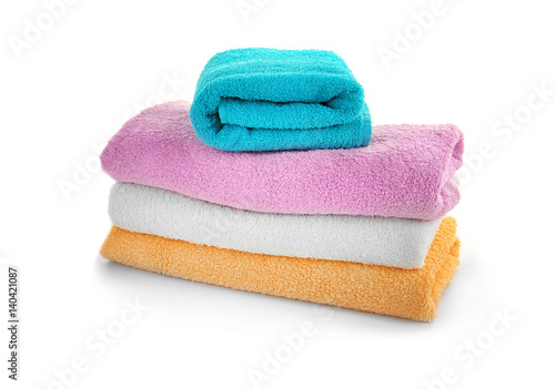 Pile of towels isolated on white