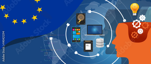 Europe IT information technology digital infrastructure connecting business data via internet network using computer software an electronic innovation
