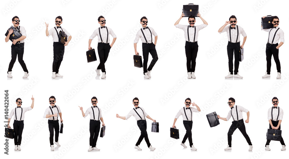Young man with briefcase isolated on white Young man with briefcase isolated on white
