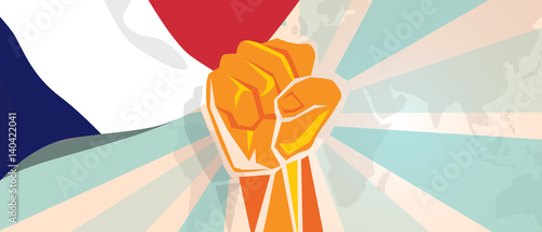 France fight and protest independence struggle rebellion show symbolic strength with hand fist illustration and flag