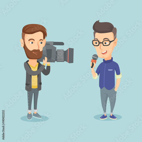 TV reporter and operator vector illustration.