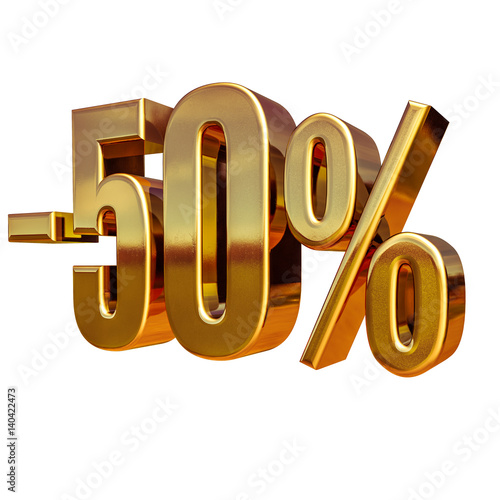 3d Gold 50 Fifty Percent Sign