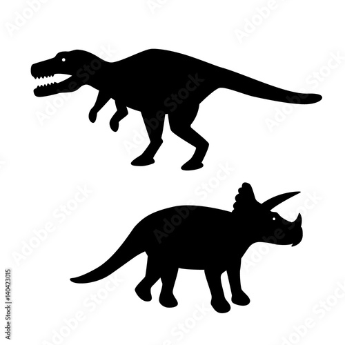 Silhouette Tyrannosaurus and Triceratops. Dinosaurs isolated