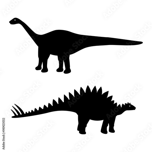 Silhouette Apatosaurus and Stegosaurus. Dinosaurs isolated