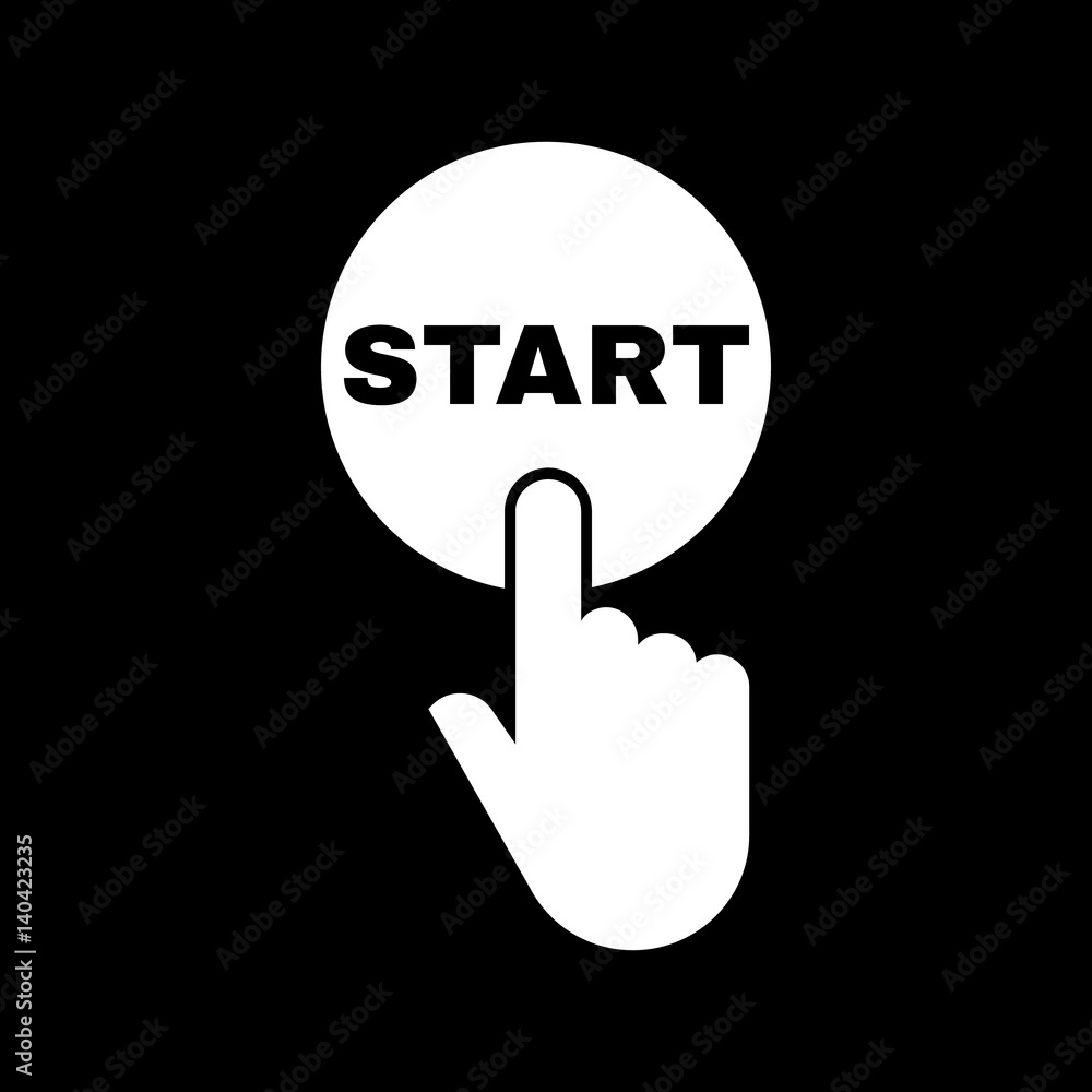 Hand pressing a button with the text START icon. Startup, launch, run symbol. Flat design. Stock - Vector illustration Hand pressing a button with the text START icon. Startup, launch, run symbol. Flat design. Stock - Vector illustration