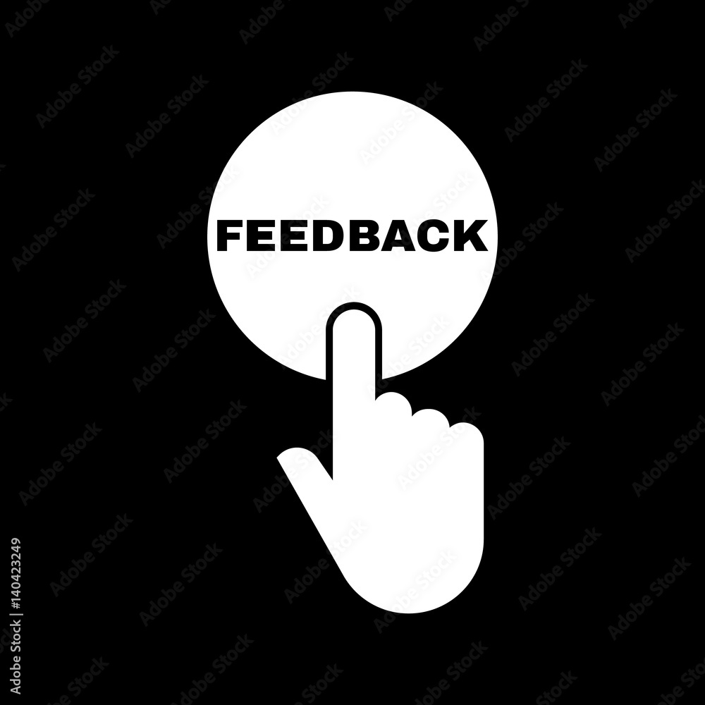 Hand pressing a button with the text FEEDBACK icon. Support, assistance, maintenance symbol. Flat design. Stock - Vector illustration Hand pressing a button with the text FEEDBACK icon. Support, assistance, maintenance symbol. Flat design. Stock - Vector illustration