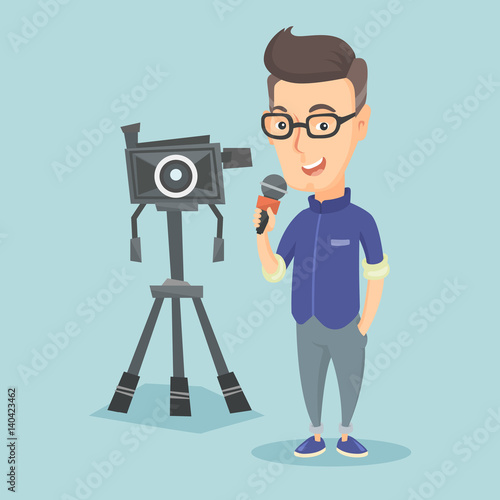 TV reporter with microphone and camera.