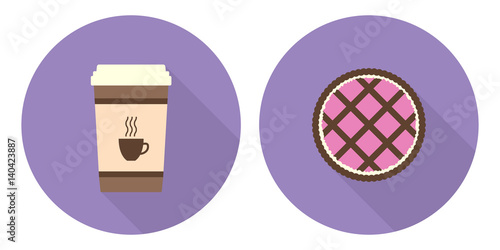 Flat vector cup of coffee and pie