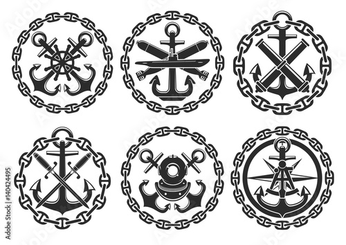 Marine and nautical heraldic anchor vector icons