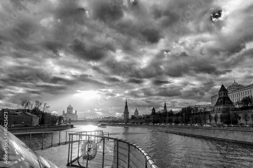 red square and moscow river black-and-white picture