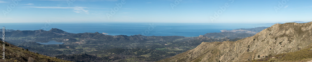 Panoramic view of Regino valley and coastline of Corsica
