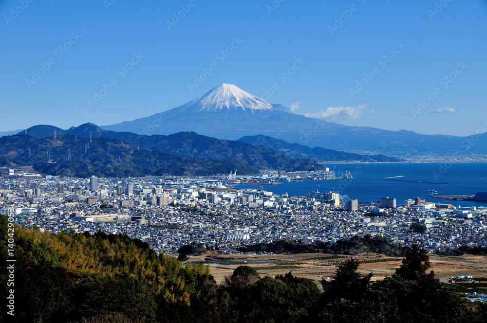 Naklejka premium Góra Fudżi z Nihondaira, miasta Shizuoka, prefektura Shizuoka