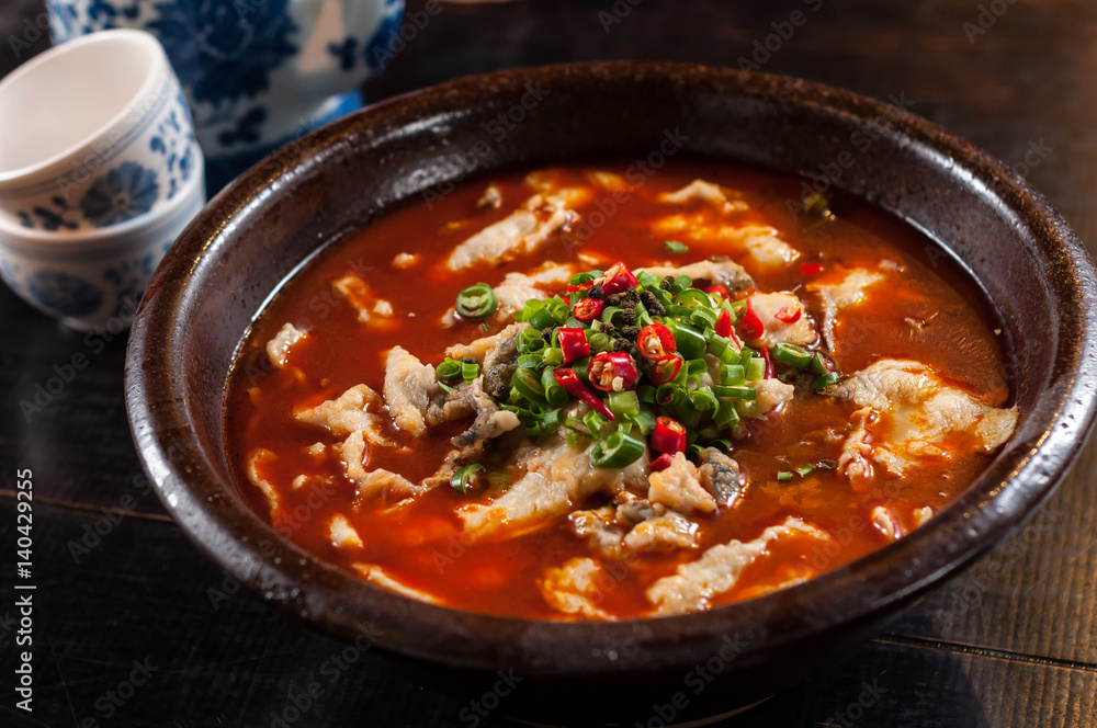 Boiled Fish with Pickled Cabbage and Chili