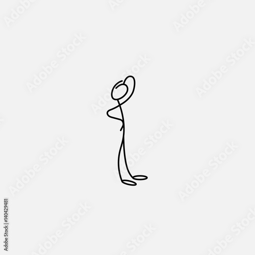 Cartoon icon of sketch stick figure in cute miniature scenes.