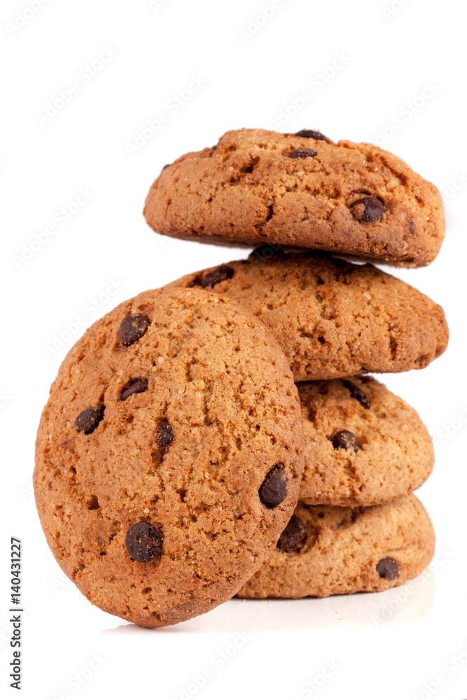 Oatmeal cookies with chocolate isolated on white background Oatmeal cookies with chocolate isolated on white background