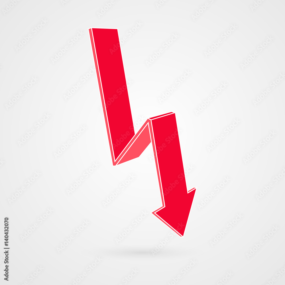 Vector infographic illustration. Red arrow goes down. Isolated business symbol Vector infographic illustration. Red arrow goes down. Isolated business symbol