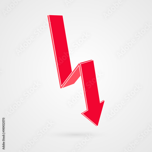 Vector infographic illustration. Red arrow goes down. Isolated business symbol