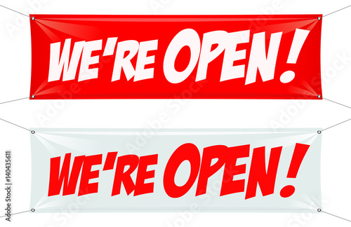 "We're open" banner