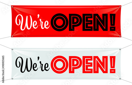 "We're open" banner