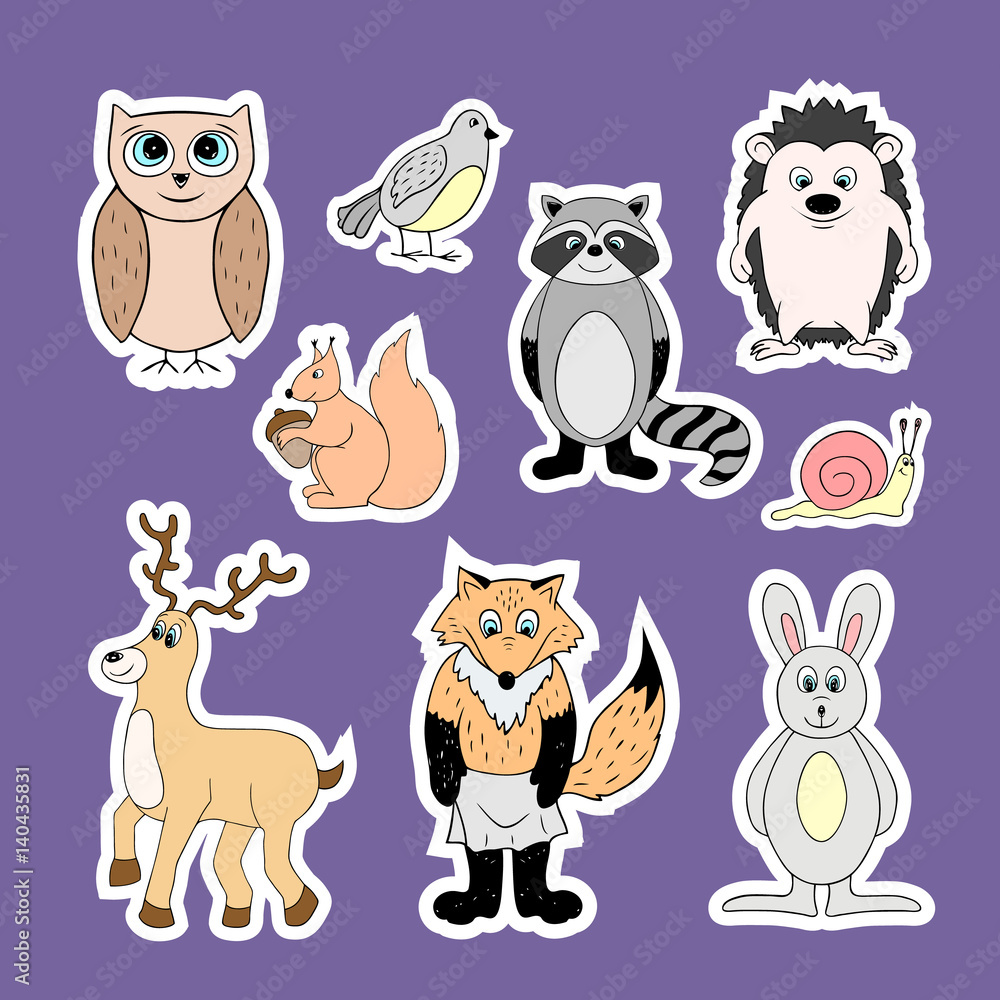 Naklejka premium Vector stickers with baby animals . Cartoon illustrations