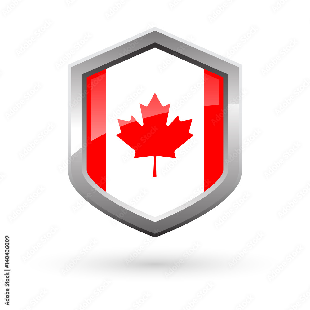 Shiny Canada flag silver shield with shadow on white background, vector illustration Shiny Canada flag silver shield with shadow on white background, vector illustration